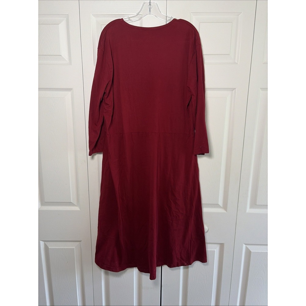 Svaha V-Neck Midi Dress Womens Size 3X Red Pockets Organic Cotton Long Sleeve - Picture 5 of 5